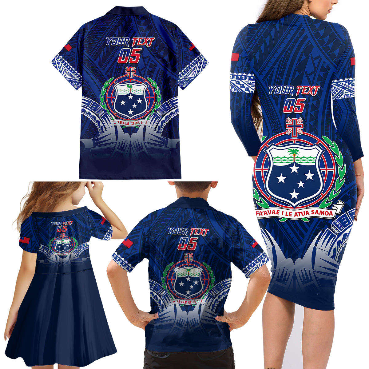 Custom Samoa Rugby Family Matching Long Sleeve Bodycon Dress and Hawaiian Shirt World Cup 2023 Coat Of Arms With Polynesian Pattern LT05 - Polynesian Pride