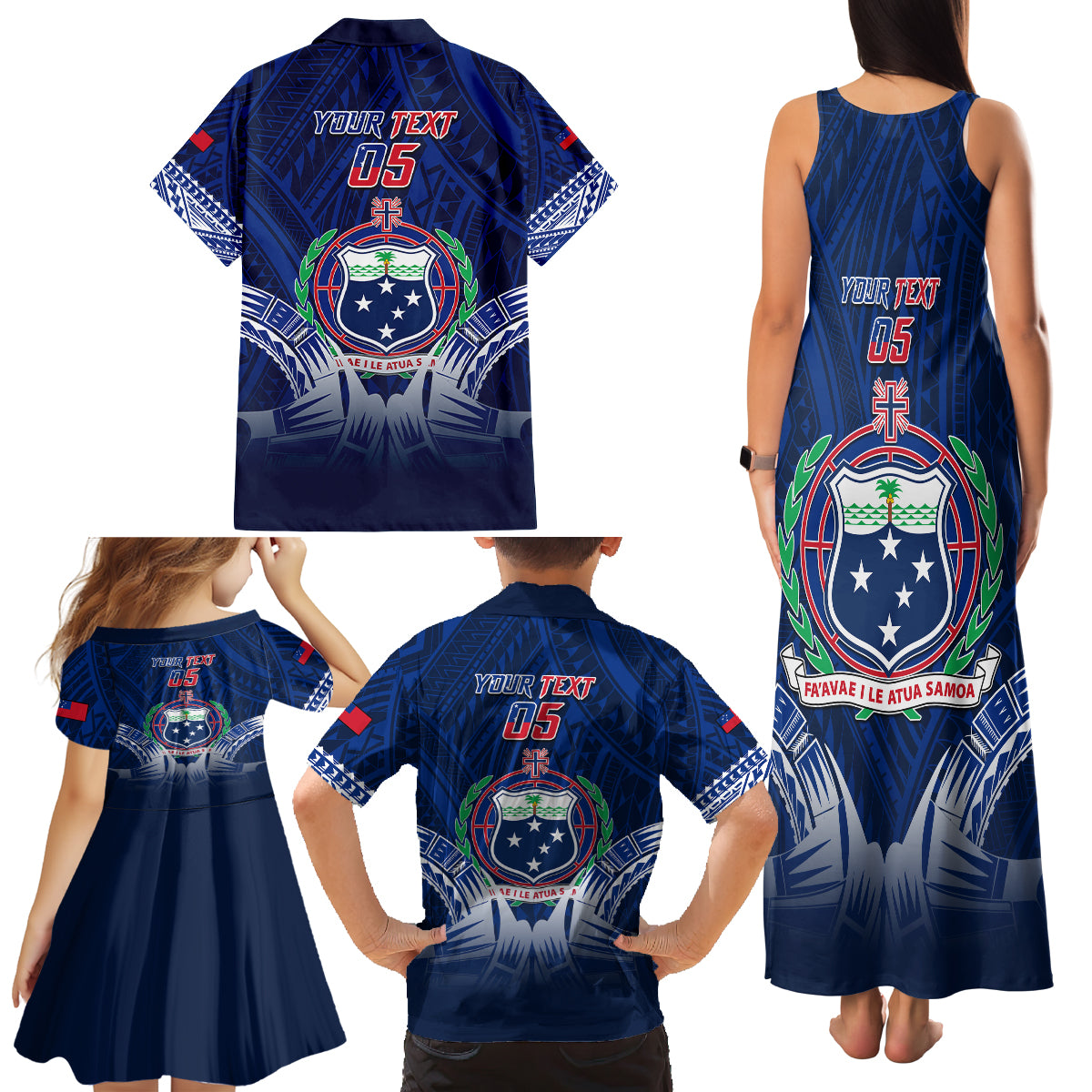 Custom Samoa Rugby Family Matching Tank Maxi Dress and Hawaiian Shirt World Cup 2023 Coat Of Arms With Polynesian Pattern LT05 - Polynesian Pride