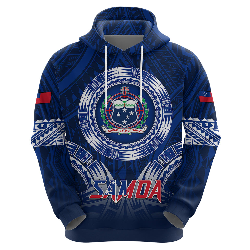 Custom Samoa Rugby Hoodie World Cup 2023 Coat Of Arms With Polynesian Pattern LT05 - Polynesian Pride