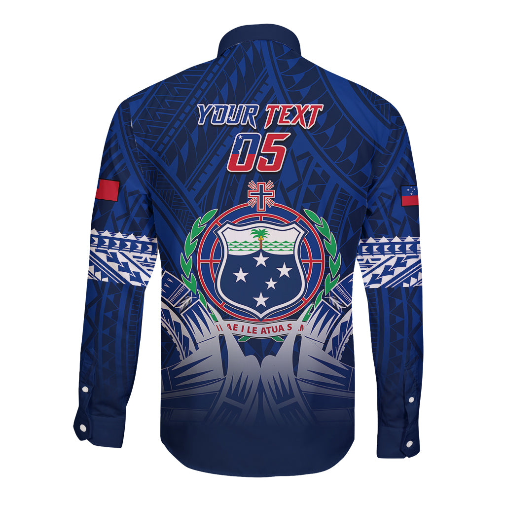 Custom Samoa Rugby Long Sleeve Button Shirt World Cup 2023 Coat Of Arms With Polynesian Pattern LT05 - Polynesian Pride