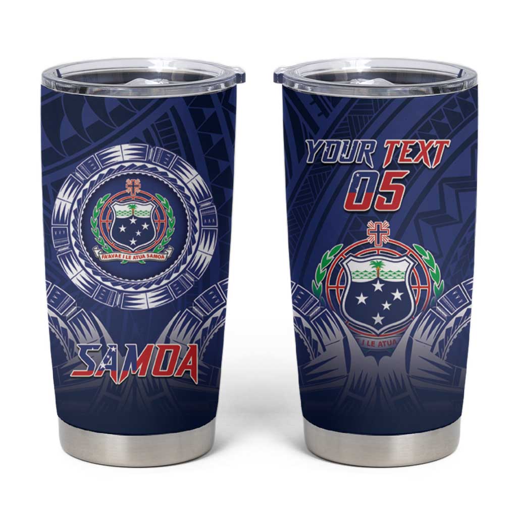 Custom Samoa Rugby Tumbler Cup Coat Of Arms With Polynesian Pattern