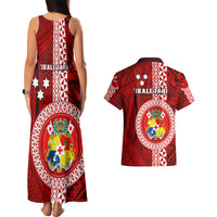 Tonga Rugby Couples Matching Tank Maxi Dress and Hawaiian Shirt World Cup 2023 Coat Of Arms Ngatu Pattern LT05 - Polynesian Pride