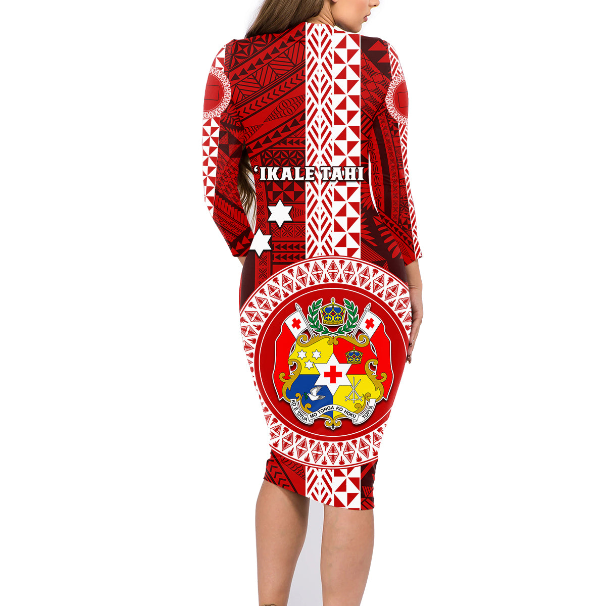 Tonga Rugby Family Matching Long Sleeve Bodycon Dress and Hawaiian Shirt World Cup 2023 Coat Of Arms Ngatu Pattern LT05 - Polynesian Pride