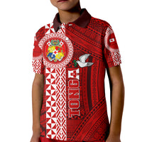 Tonga Rugby Kid Polo Shirt World Cup 2023 Coat Of Arms Ngatu Pattern LT05 Kid Red - Polynesian Pride