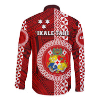 Tonga Rugby Long Sleeve Button Shirt World Cup 2023 Coat Of Arms Ngatu Pattern LT05 - Polynesian Pride