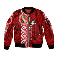 Tonga Rugby Sleeve Zip Bomber Jacket World Cup 2023 Coat Of Arms Ngatu Pattern LT05 Unisex Red - Polynesian Pride