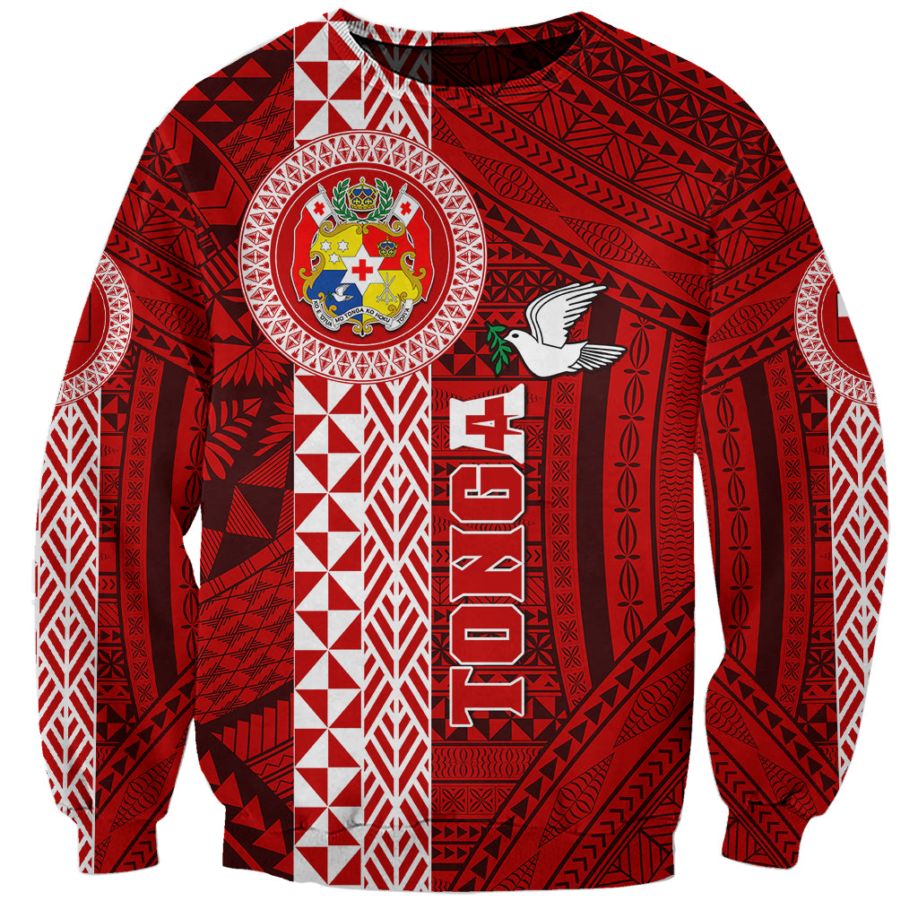 Tonga Rugby Sweatshirt World Cup 2023 Coat Of Arms Ngatu Pattern LT05 Unisex Red - Polynesian Pride