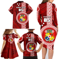 Custom Tonga Rugby Family Matching Long Sleeve Bodycon Dress and Hawaiian Shirt World Cup 2023 Coat Of Arms Ngatu Pattern LT05 - Polynesian Pride