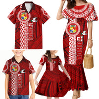 Custom Tonga Rugby Family Matching Mermaid Dress and Hawaiian Shirt World Cup 2023 Coat Of Arms Ngatu Pattern LT05 - Polynesian Pride