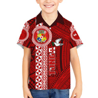 Custom Tonga Rugby Family Matching Tank Maxi Dress and Hawaiian Shirt World Cup 2023 Coat Of Arms Ngatu Pattern LT05 Son's Shirt Red - Polynesian Pride