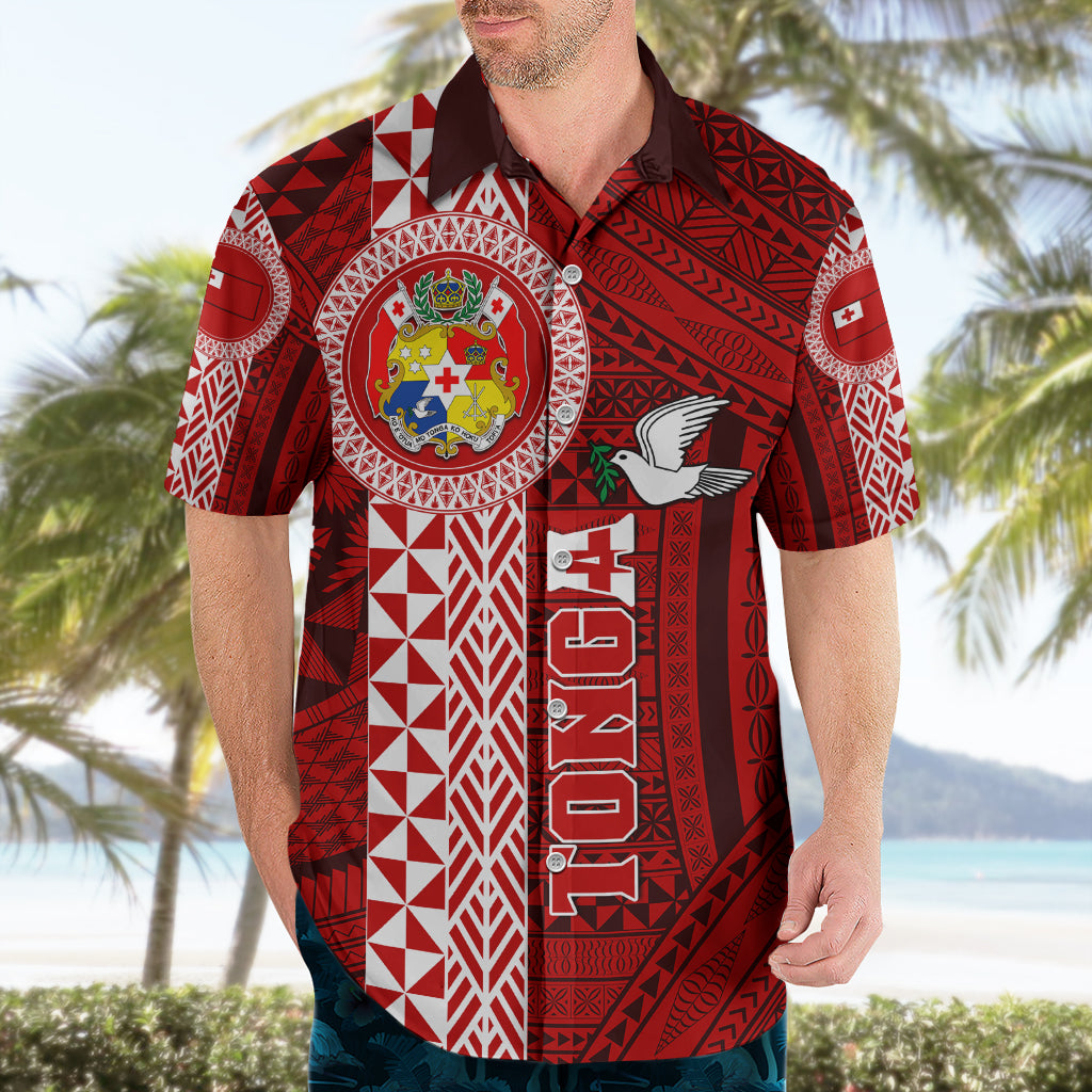 Custom Tonga Rugby Hawaiian Shirt World Cup 2023 Coat Of Arms Ngatu Pattern LT05 - Polynesian Pride