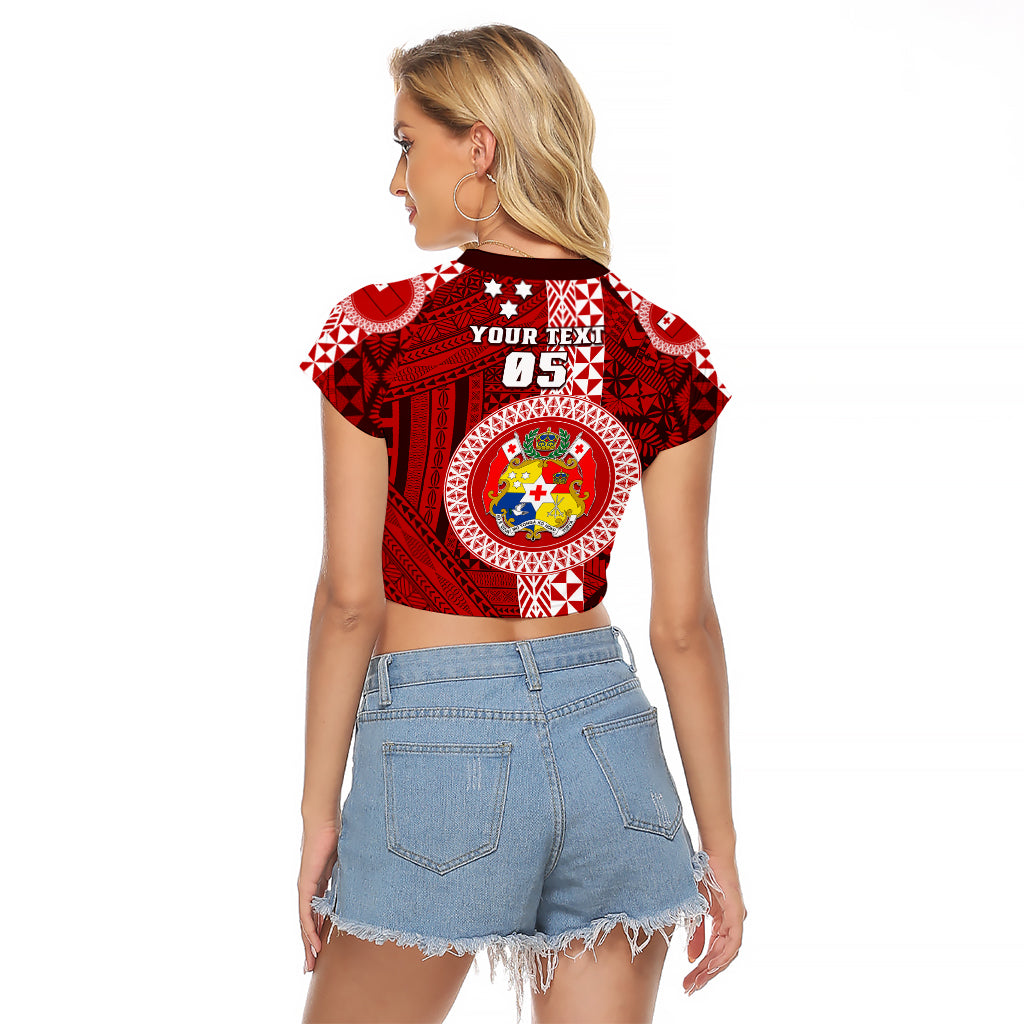 Custom Tonga Rugby Raglan Cropped T Shirt World Cup 2023 Coat Of Arms Ngatu Pattern LT05 - Polynesian Pride