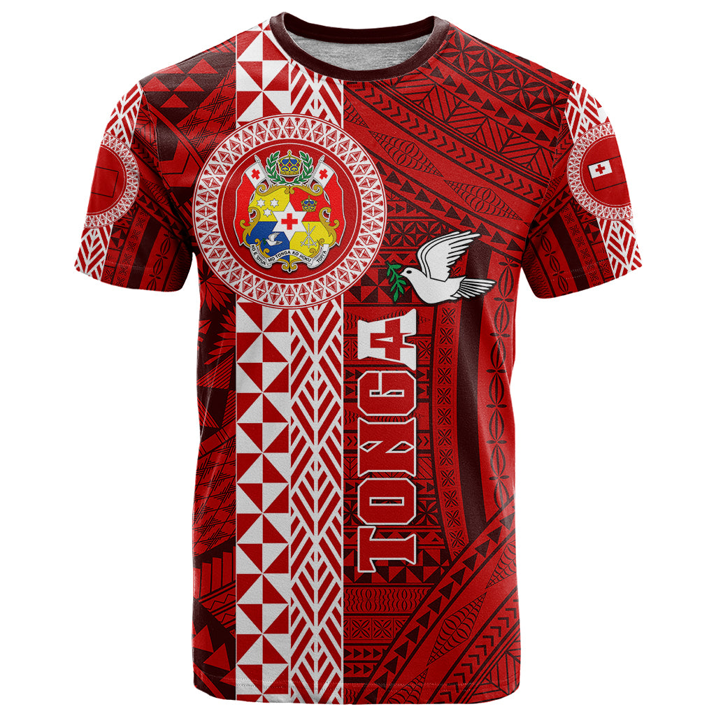 Custom Tonga Rugby T Shirt World Cup 2023 Coat Of Arms Ngatu Pattern LT05 Red - Polynesian Pride