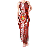 Custom Tonga Rugby Tank Maxi Dress World Cup 2023 Coat Of Arms Ngatu Pattern LT05 Women Red - Polynesian Pride
