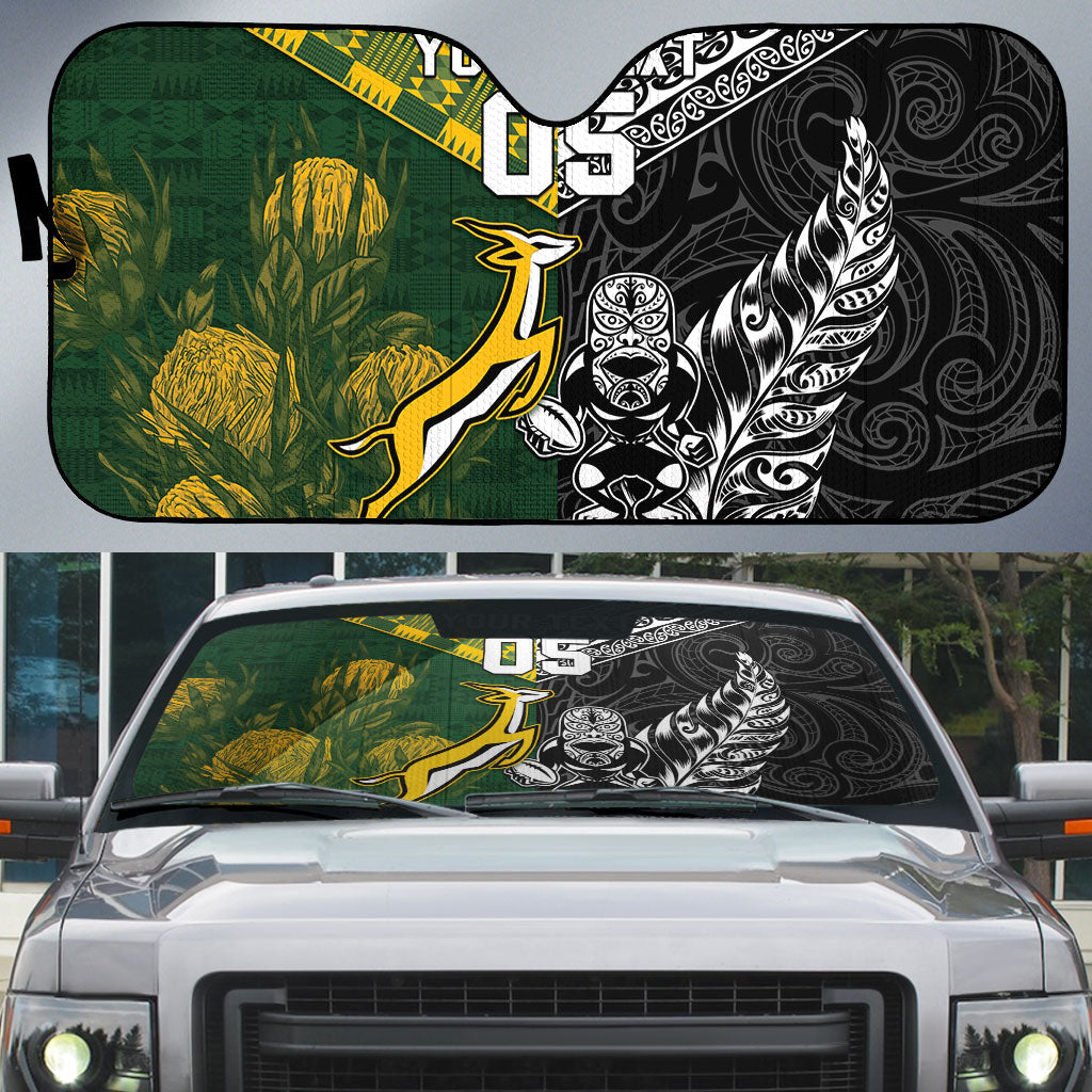 Rugby New Zealand South Africa Auto Sun Shade Maori Tiki Springboks Together