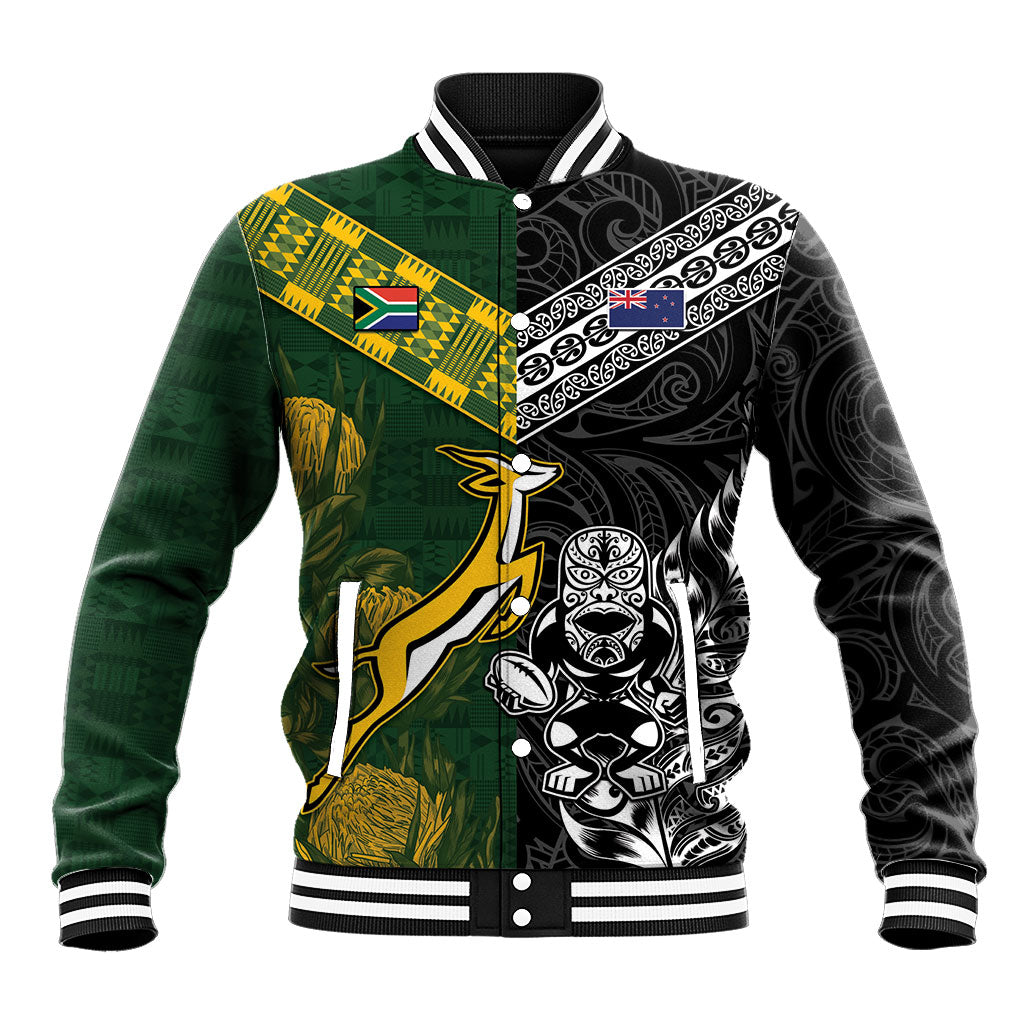 Rugby New Zealand South Africa Baseball Jacket Maori Tiki Springboks Together