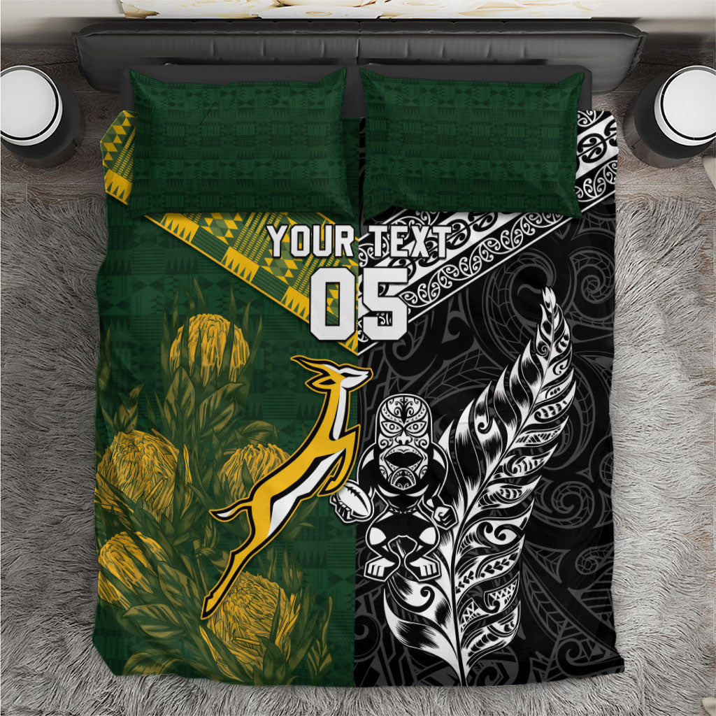 Rugby New Zealand South Africa Bedding Set Maori Tiki Springboks Together