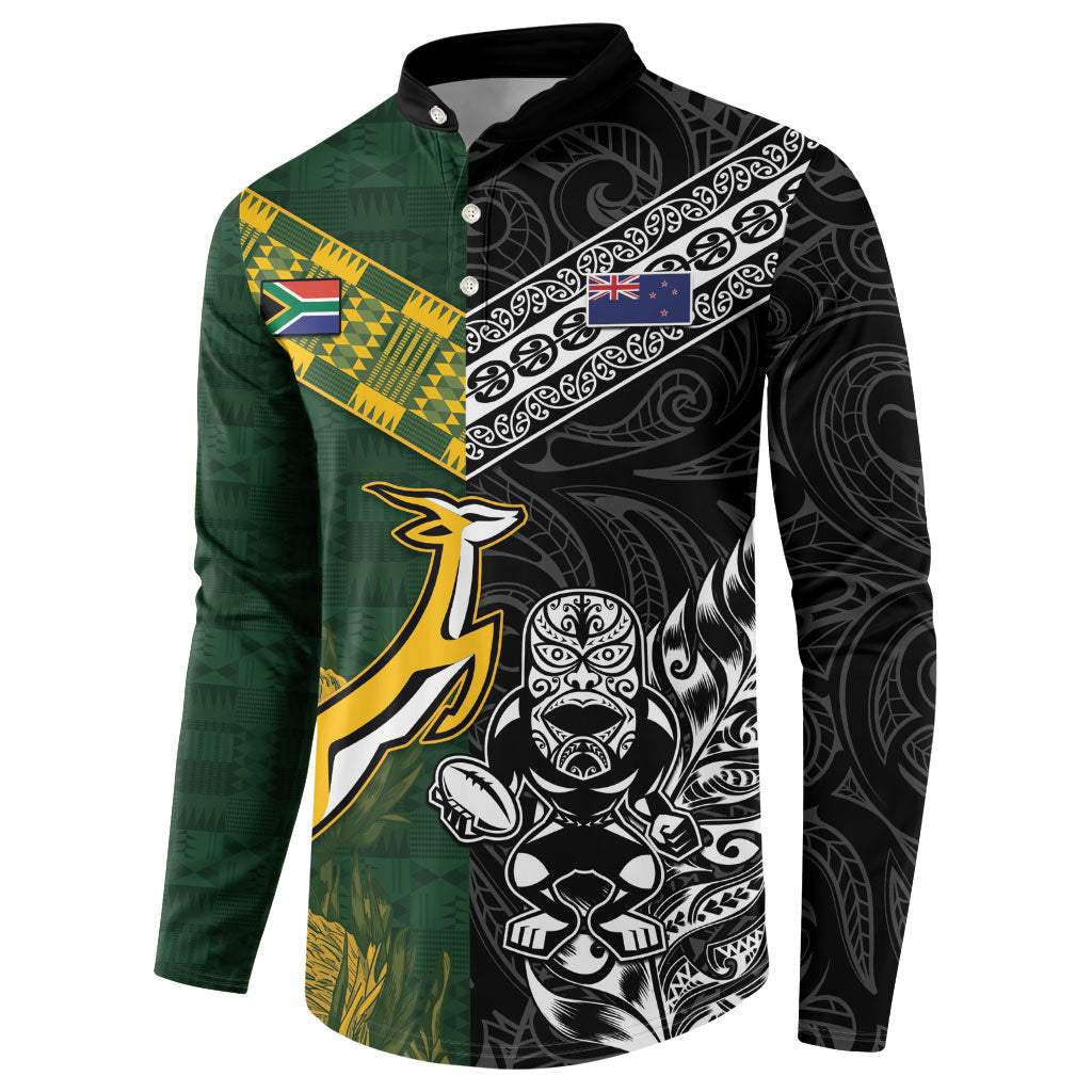 Rugby New Zealand South Africa Button Sweatshirt Maori Tiki Springboks Together