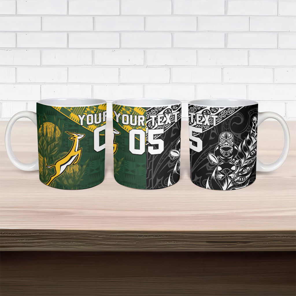 Rugby New Zealand South Africa Ceramic Mug Maori Tiki Springboks Together