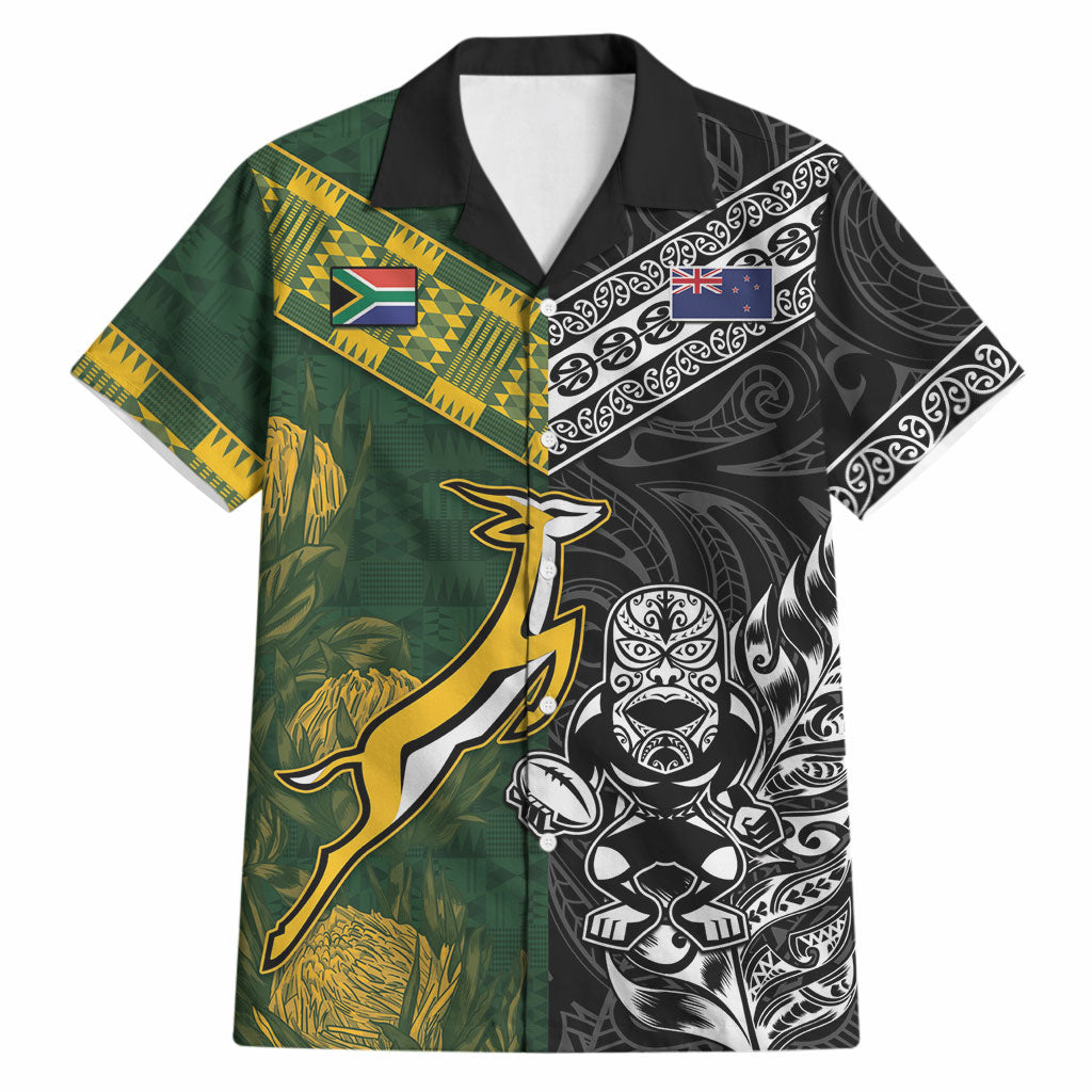 Rugby New Zealand South Africa Hawaiian Shirt Maori Tiki Springboks Together