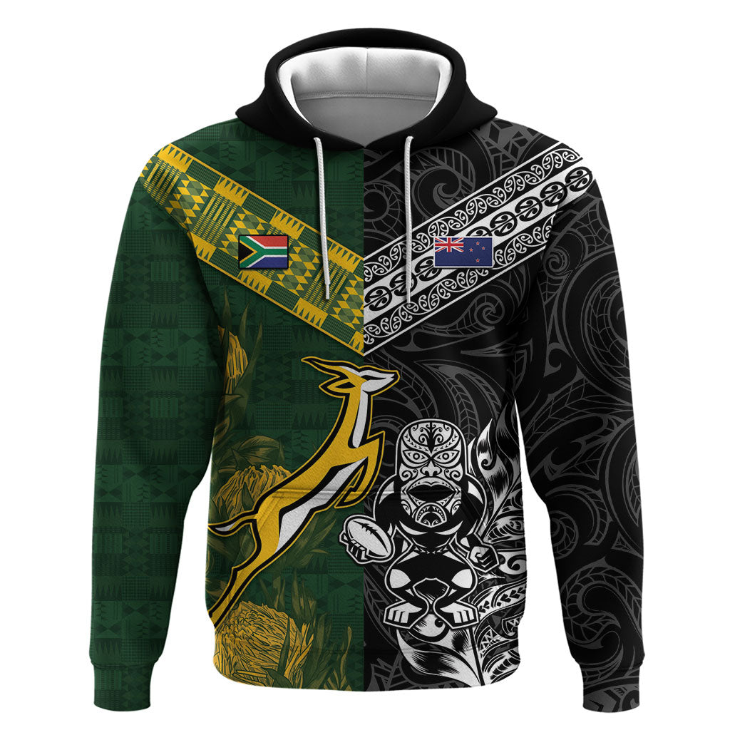 Rugby New Zealand South Africa Hoodie Maori Tiki Springboks Together
