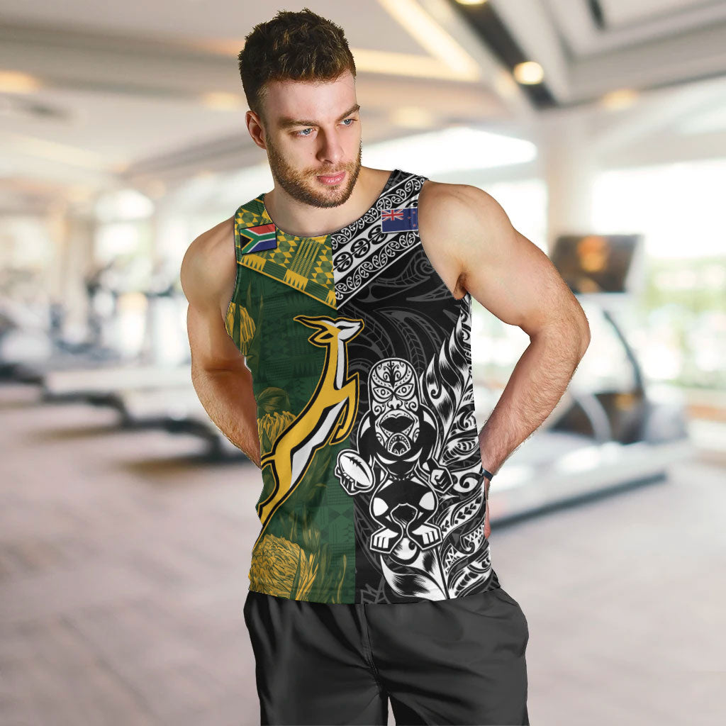 Rugby New Zealand South Africa Men Tank Top Maori Tiki Springboks Together