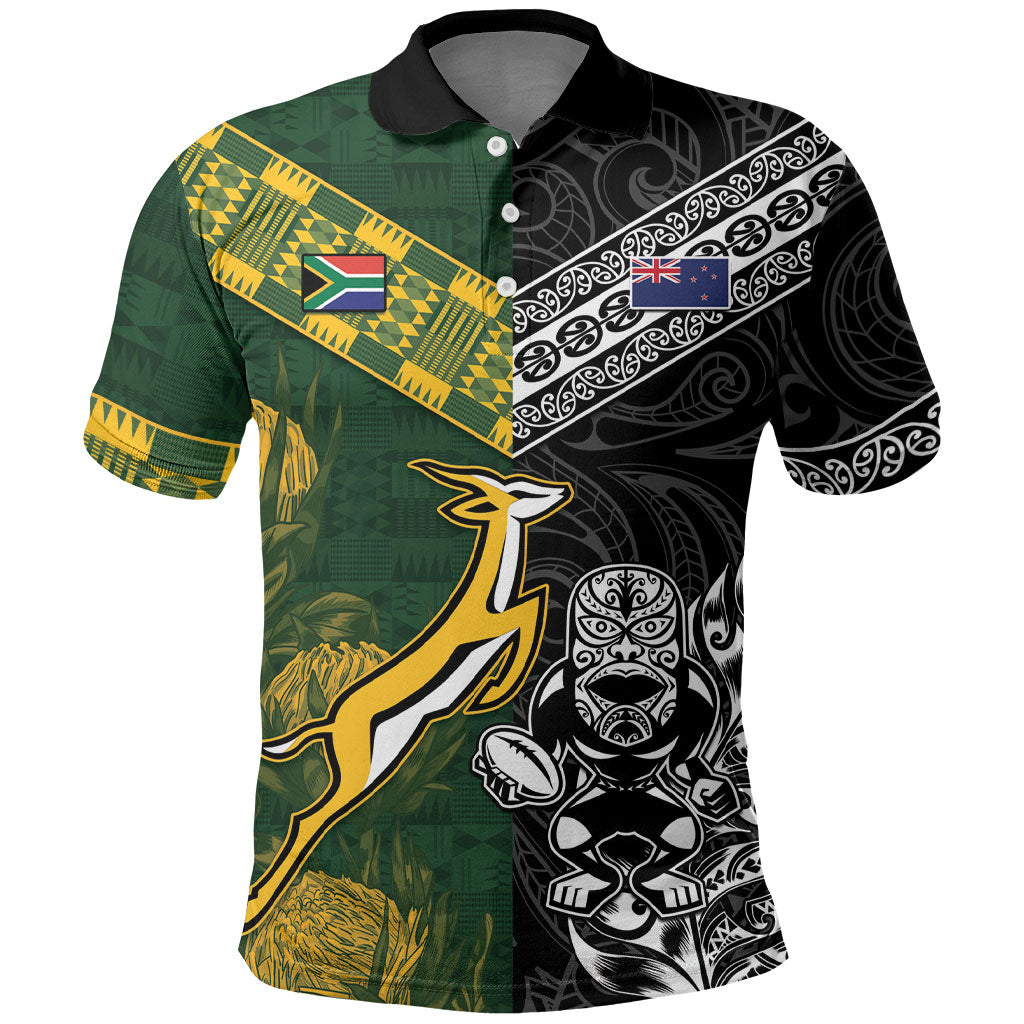 Rugby New Zealand South Africa Polo Shirt Maori Tiki Springboks Together