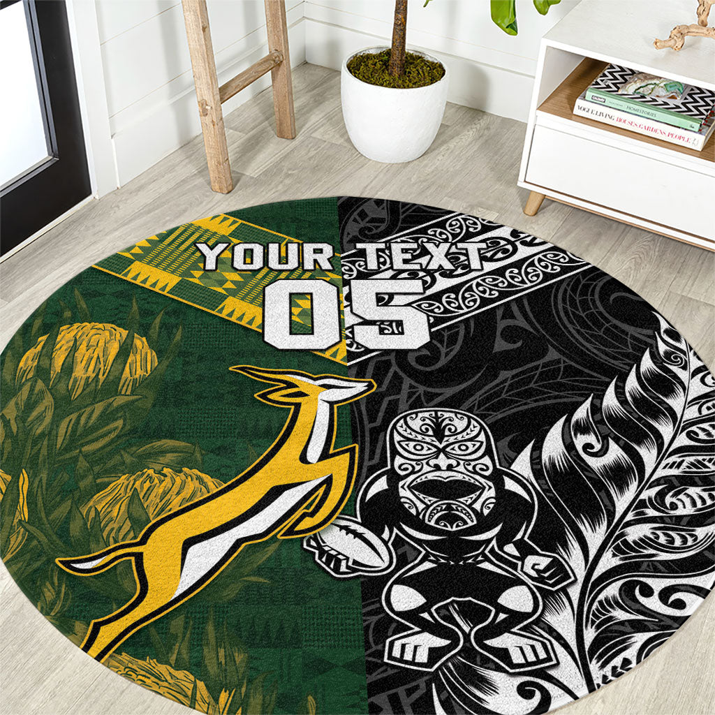 Rugby New Zealand South Africa Round Carpet Maori Tiki Springboks Together