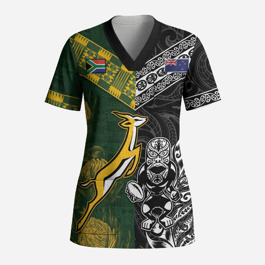 Rugby New Zealand South Africa Scrub Top Maori Tiki Springboks Together