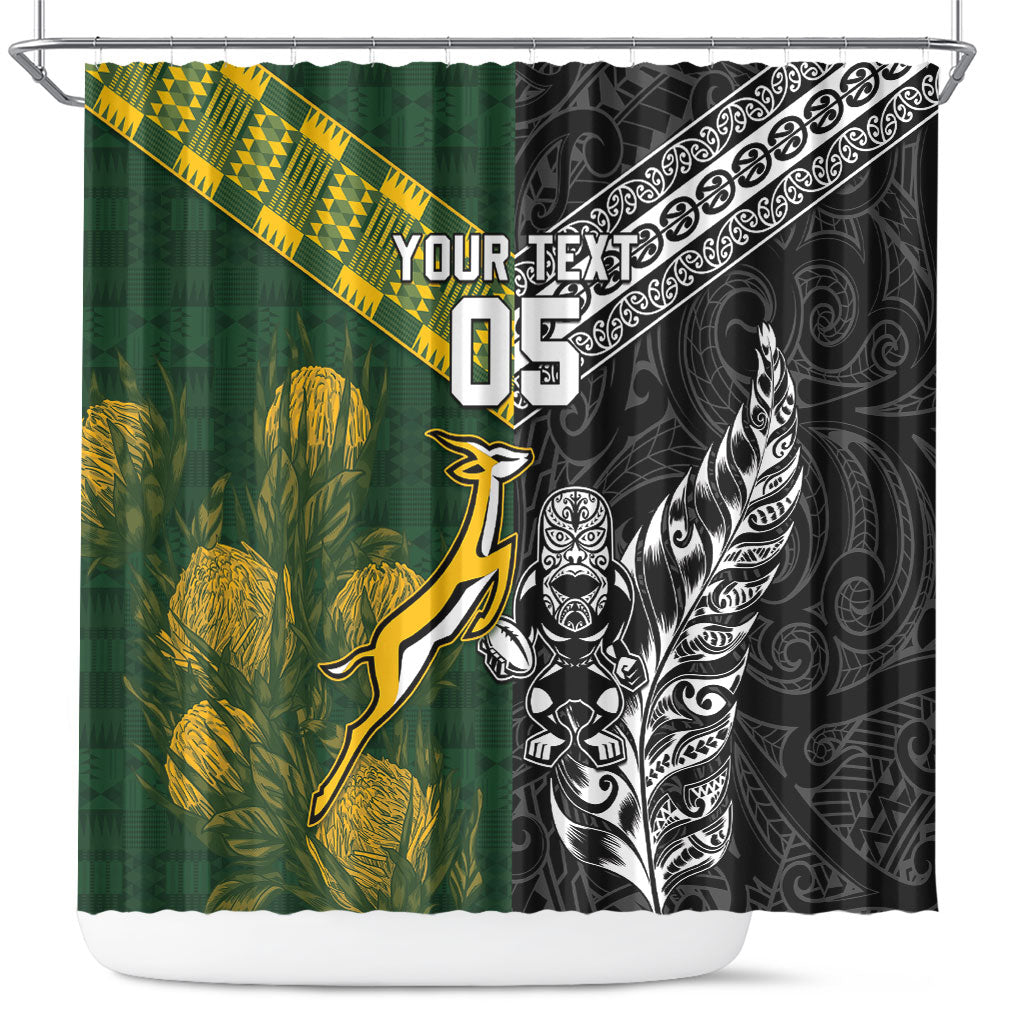 Rugby New Zealand South Africa Shower Curtain Maori Tiki Springboks Together