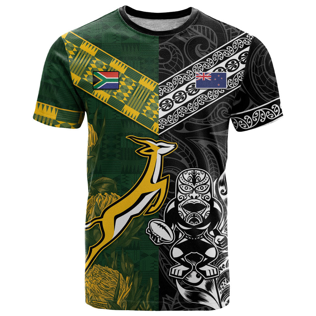 Rugby New Zealand South Africa T Shirt Maori Tiki Springboks Together