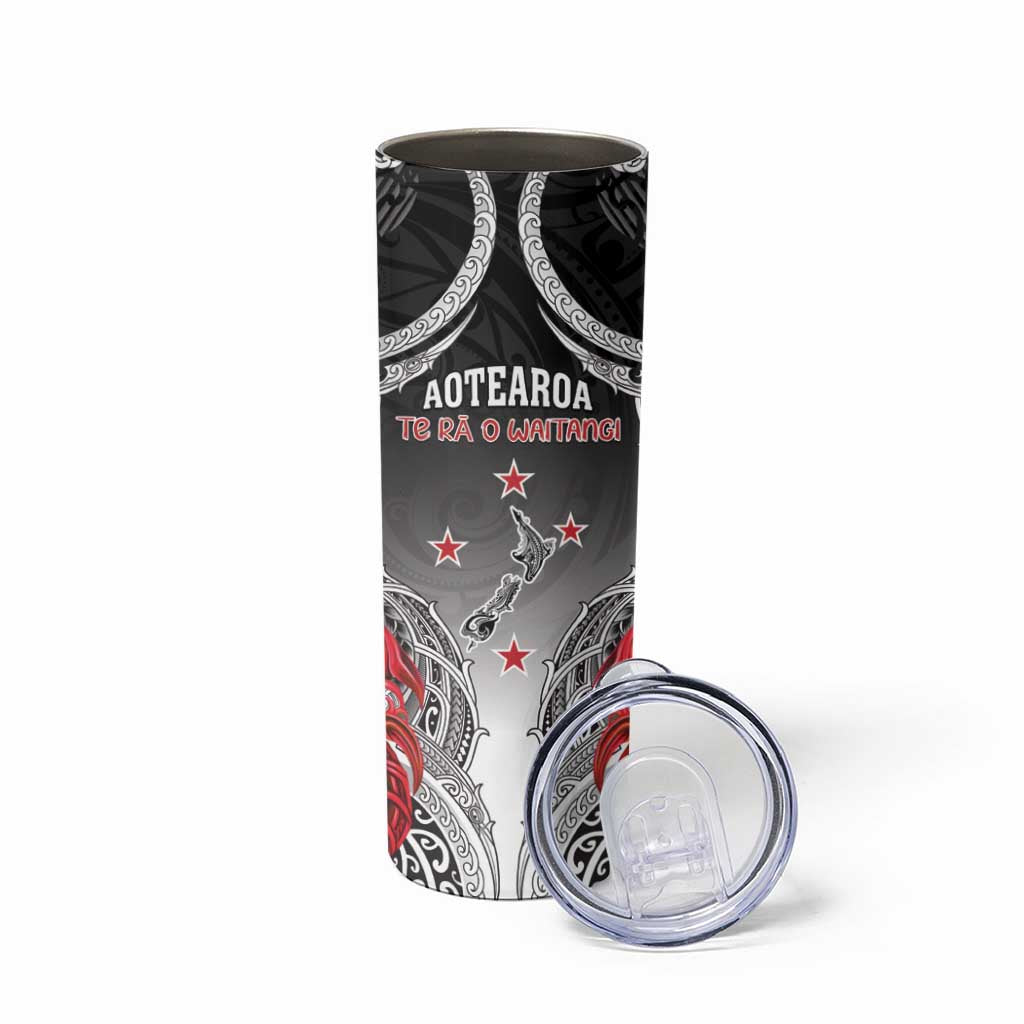 Personalised New Zealand Waitangi Day Skinny Tumbler Aotearoa Te Ra O Waitangi Manaia Maori Pattern LT05 - Polynesian Pride