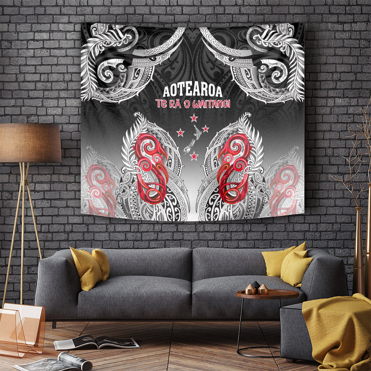 New Zealand Waitangi Day Tapestry Aotearoa Te Ra O Waitangi Manaia Maori Pattern LT05 Black - Polynesian Pride