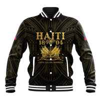 Haiti 1804 Baseball Jacket Polynesian Gold Neg Maron LT05 Unisex Gold - Polynesian Pride