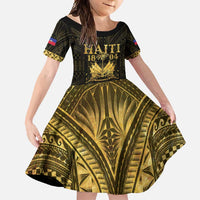 Haiti 1804 Family Matching Mermaid Dress and Hawaiian Shirt Polynesian Gold Neg Maron LT05 Daughter's Dress Gold - Polynesian Pride