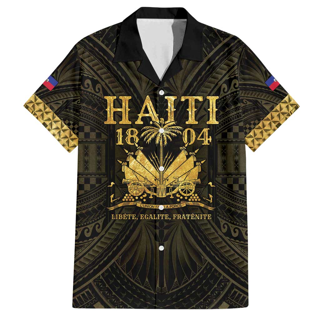 Haiti 1804 Family Matching Puletasi and Hawaiian Shirt Polynesian Gold Neg Maron LT05 Dad's Shirt - Short Sleeve Gold - Polynesian Pride