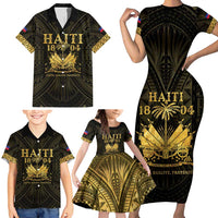 Haiti 1804 Family Matching Short Sleeve Bodycon Dress and Hawaiian Shirt Polynesian Gold Neg Maron LT05 - Polynesian Pride