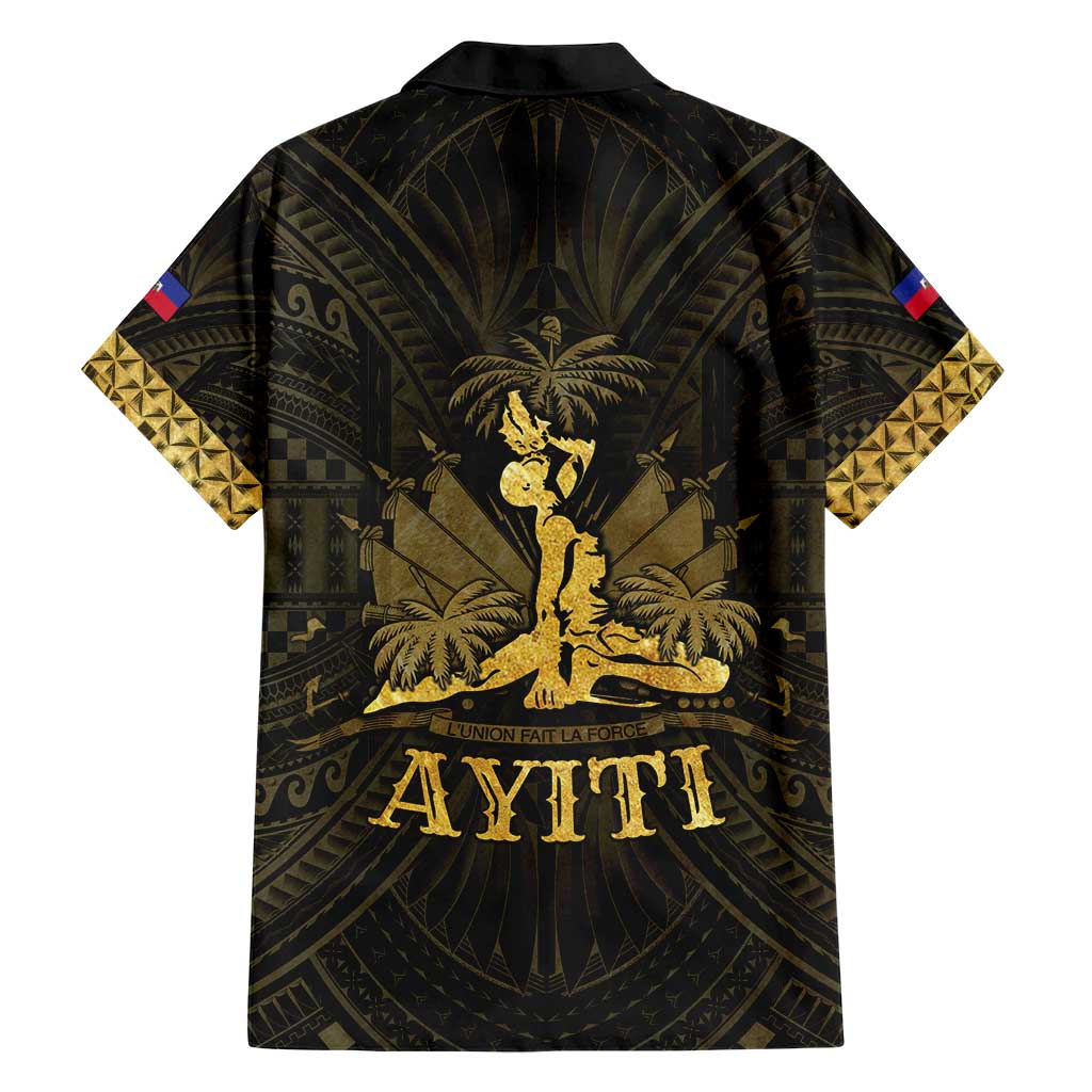 Haiti 1804 Family Matching Short Sleeve Bodycon Dress and Hawaiian Shirt Polynesian Gold Neg Maron LT05 - Polynesian Pride