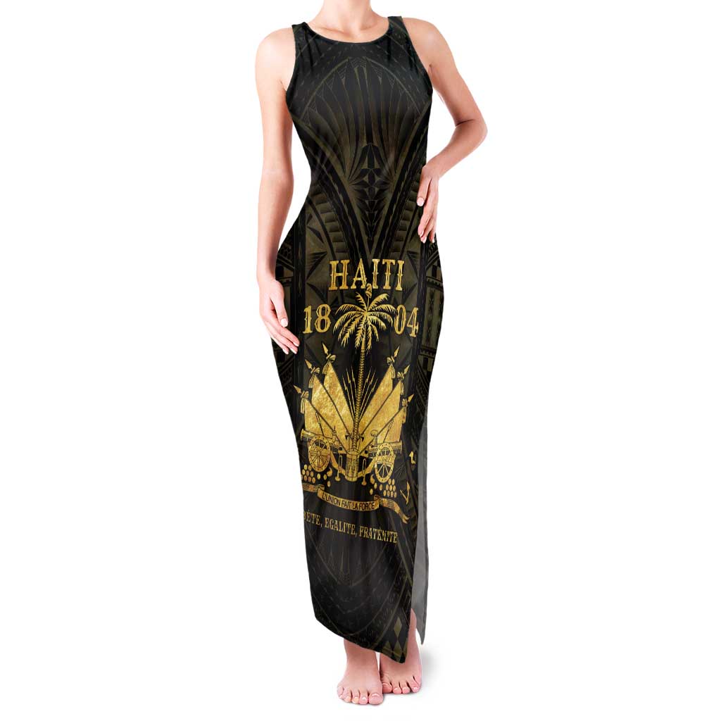 Haiti 1804 Family Matching Tank Maxi Dress and Hawaiian Shirt Polynesian Gold Neg Maron
