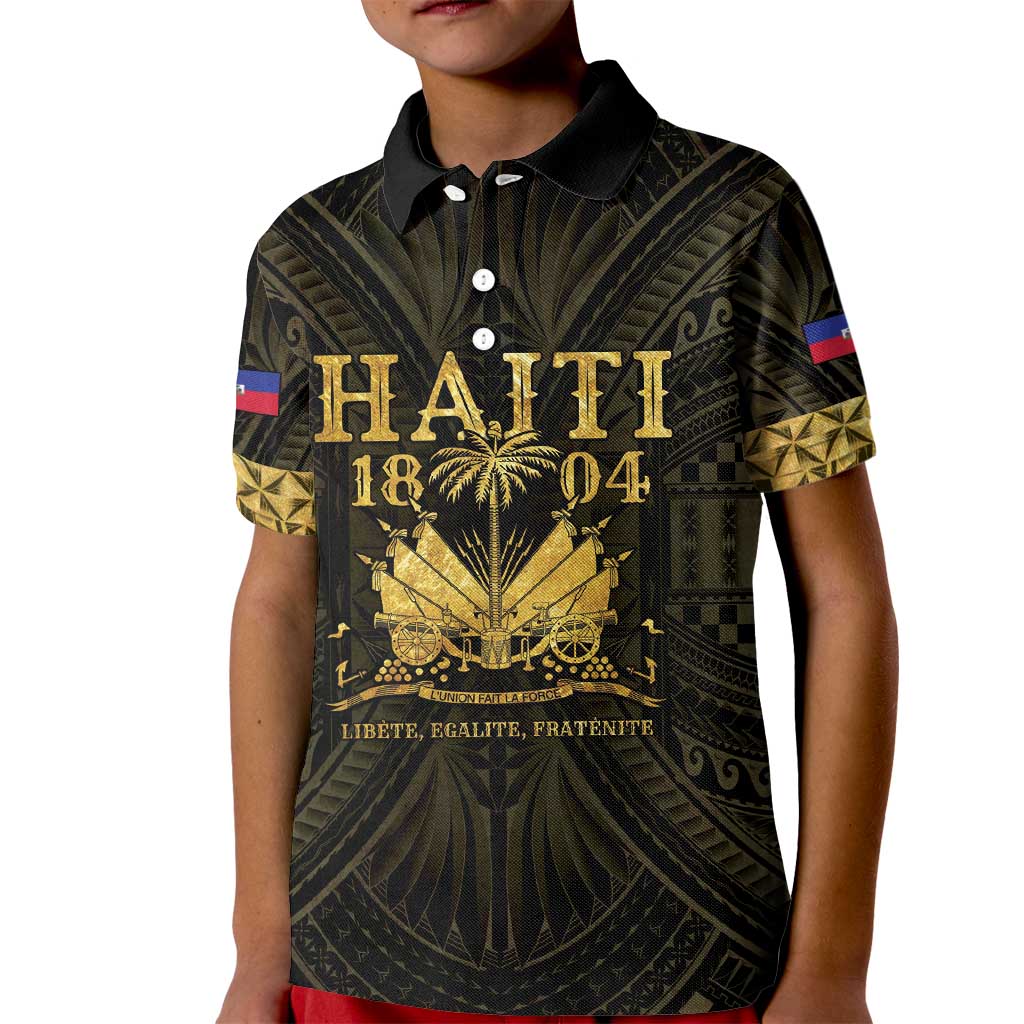 Haiti 1804 Kid Polo Shirt Polynesian Gold Neg Maron LT05 Kid Gold - Polynesian Pride