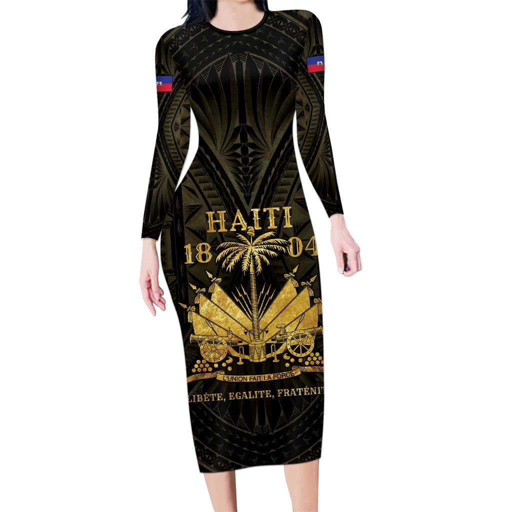 Haiti 1804 Long Sleeve Bodycon Dress Polynesian Gold Neg Maron