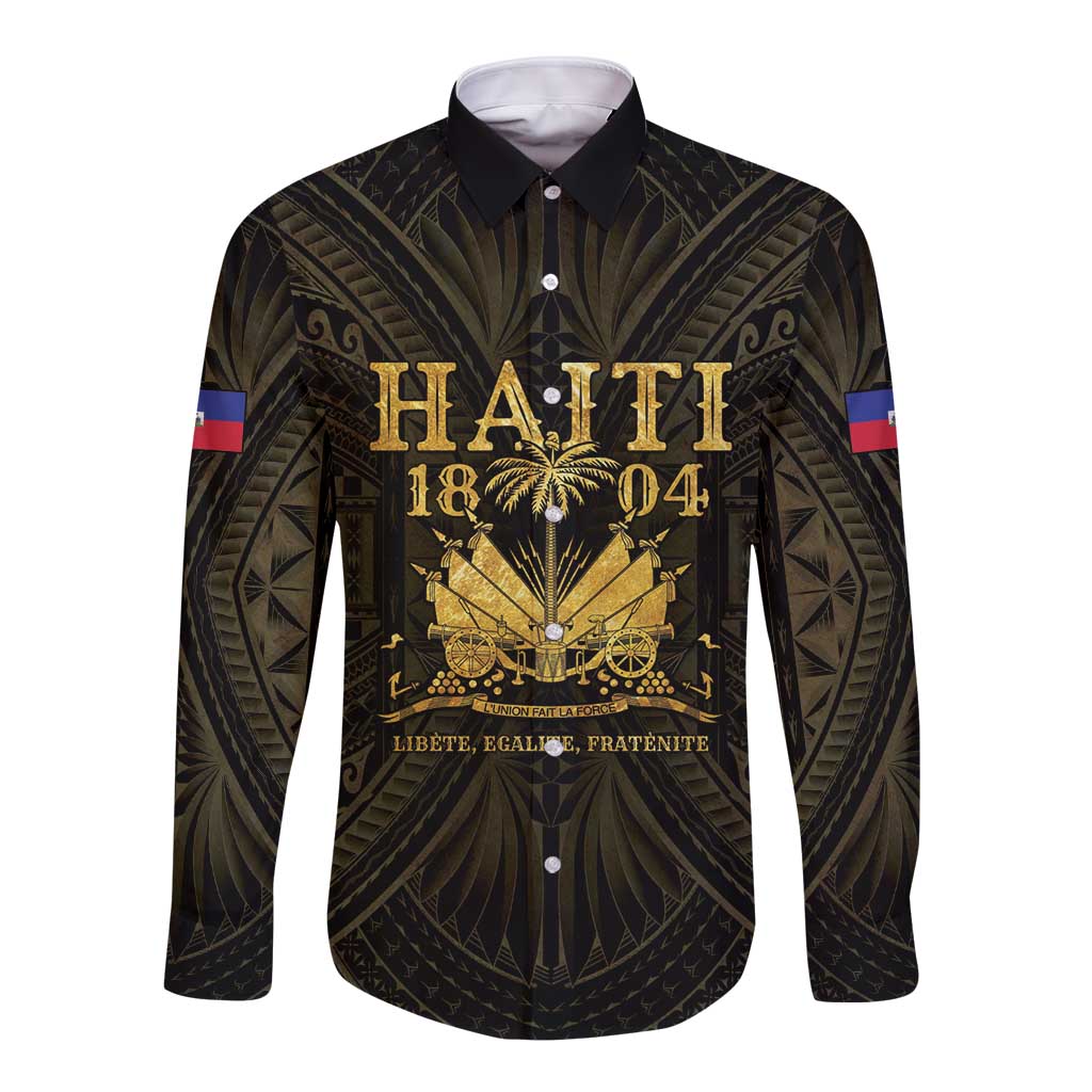 Haiti 1804 Long Sleeve Button Shirt Polynesian Gold Neg Maron LT05 Unisex Gold - Polynesian Pride