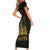 Haiti 1804 Short Sleeve Bodycon Dress Polynesian Gold Neg Maron