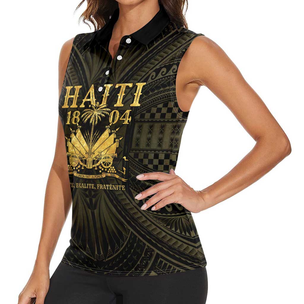 Haiti 1804 Women Sleeveless Polo Shirt Polynesian Gold Neg Maron