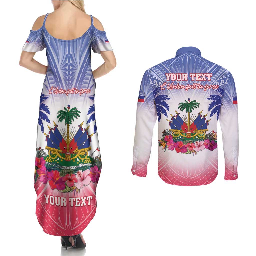 Personalised Haiti Independence Day Couples Matching Summer Maxi Dress and Long Sleeve Button Shirt Neg Maron Polynesian Style LT05