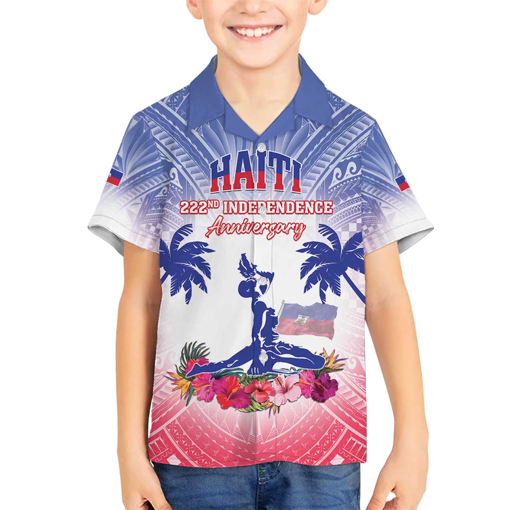 Personalised Haiti Independence Day Family Matching Puletasi and Hawaiian Shirt Neg Maron Polynesian Style LT05 Son's Shirt Blue - Polynesian Pride