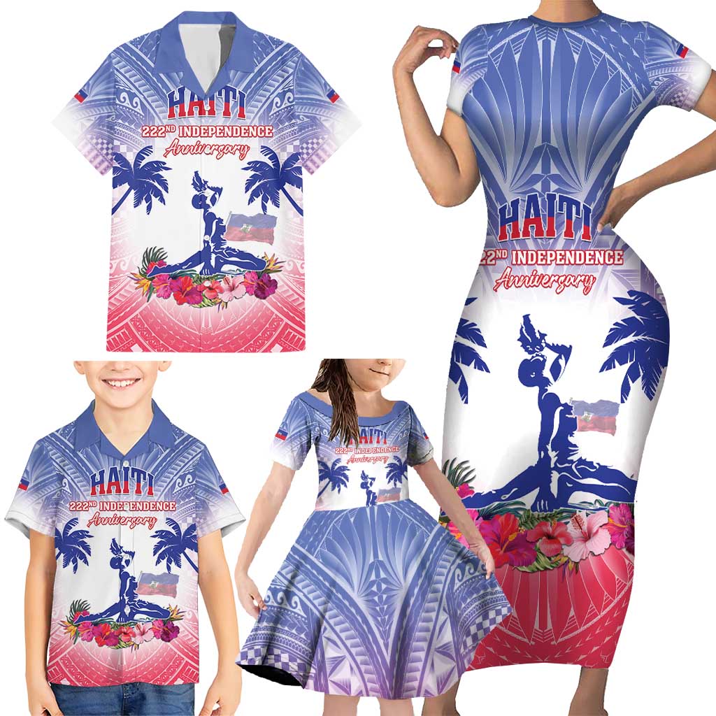 Personalised Haiti Independence Day Family Matching Short Sleeve Bodycon Dress and Hawaiian Shirt Neg Maron Polynesian Style LT05 - Polynesian Pride