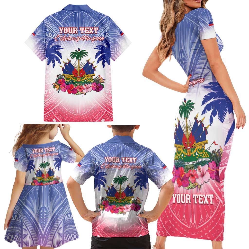 Personalised Haiti Independence Day Family Matching Short Sleeve Bodycon Dress and Hawaiian Shirt Neg Maron Polynesian Style LT05 - Polynesian Pride