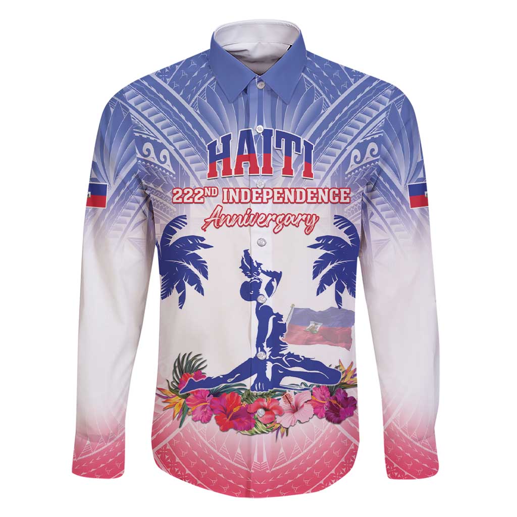 Personalised Haiti Independence Day Family Matching Short Sleeve Bodycon Dress and Hawaiian Shirt Neg Maron Polynesian Style LT05 Dad's Shirt - Long Sleeve Blue - Polynesian Pride