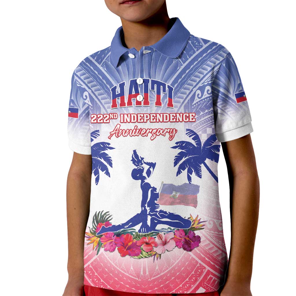 Personalised Haiti Independence Day Kid Polo Shirt Neg Maron Polynesian Style LT05 - Polynesian Pride